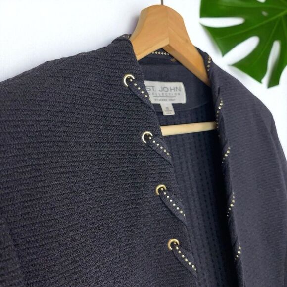 St. John Collection Textured Knit Blazer with Gold Grommet Detail - Picture 9 of 10
